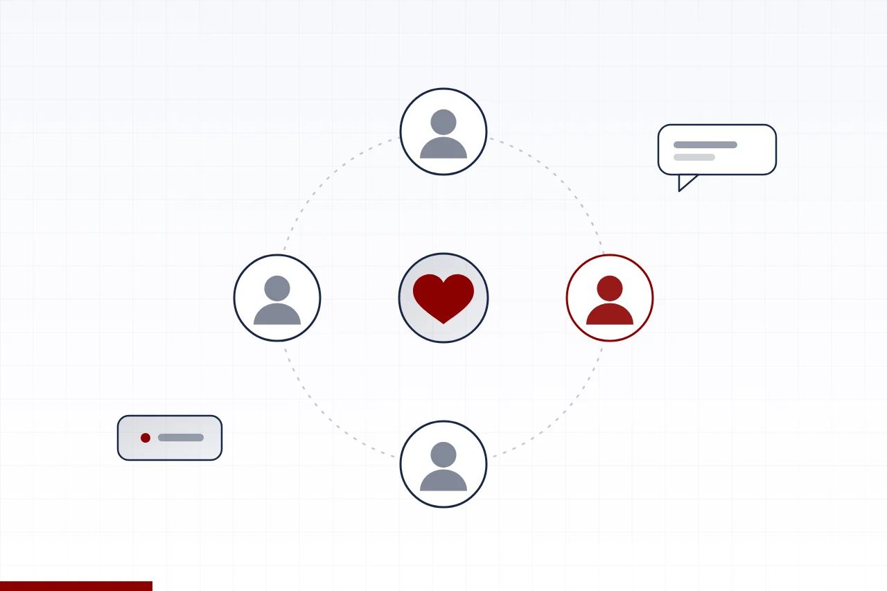 Illustration of teammates connected around a shared purpose